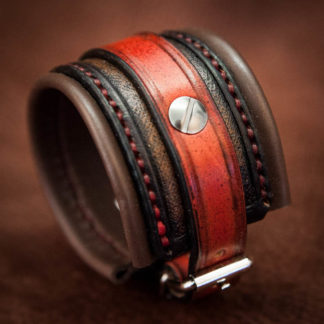 bracelet cuir rouge et noir double