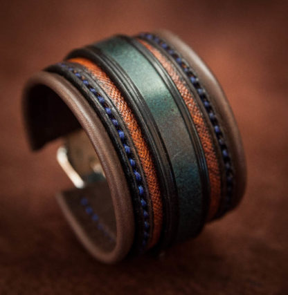 bracelet cuir bleu marron